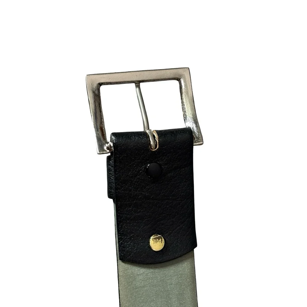 Custom Buffalo Black Leather Belt Size M 34-36 Silver Buckle